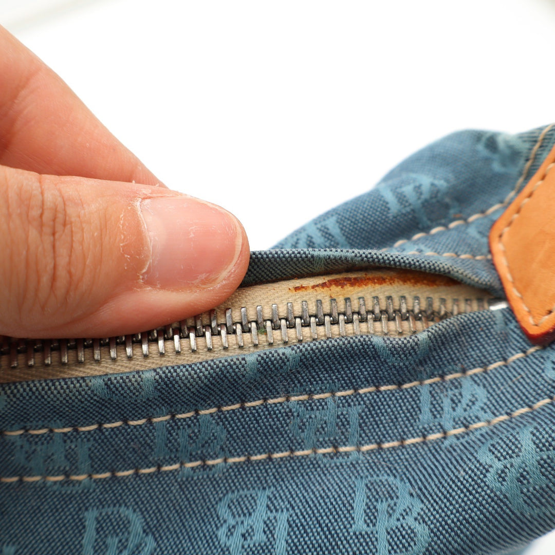 Dooney & Bourke Blue Monogram Fabric Hobo Shoulder Bag Leather Trim