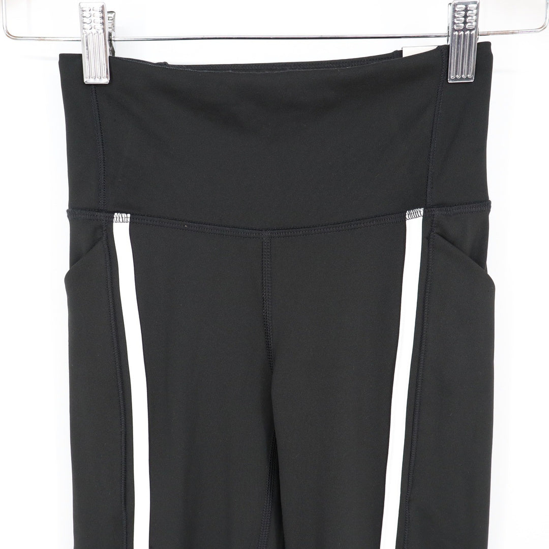 DSG Womens Activate 7/8 Leggings Pure Black White Stripe Pockets XS NEW