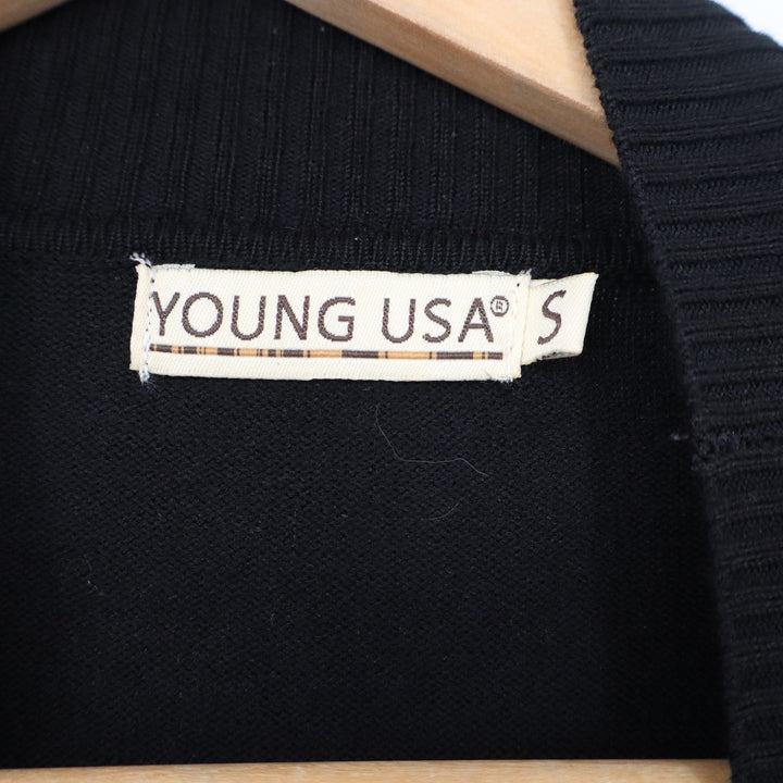 Young USA Womens Black Open Front Longline Cardigan Sweater Small Pockets Ribbed