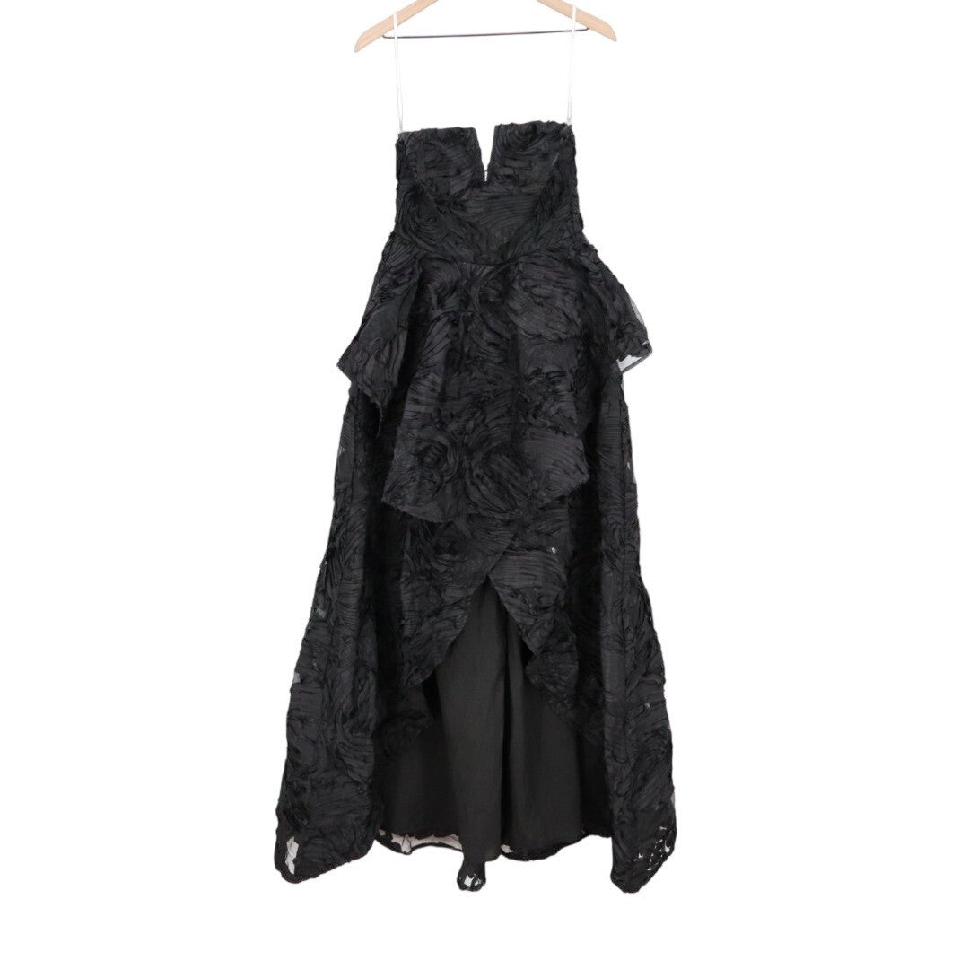 Lulus Majestic Glam Maxi Dress Womens M Black Lined Strapless Textured High-Low