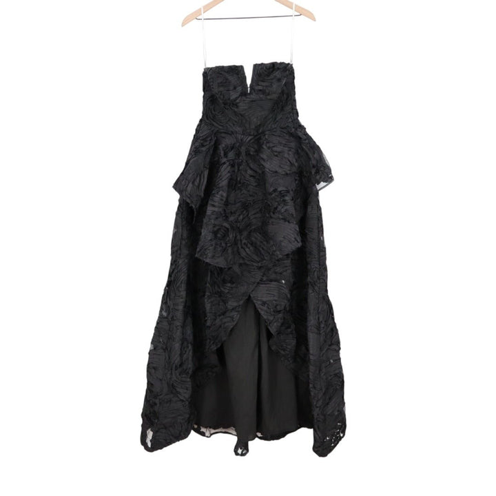 Lulus Majestic Glam Maxi Dress Womens M Black Lined Strapless Textured High-Low