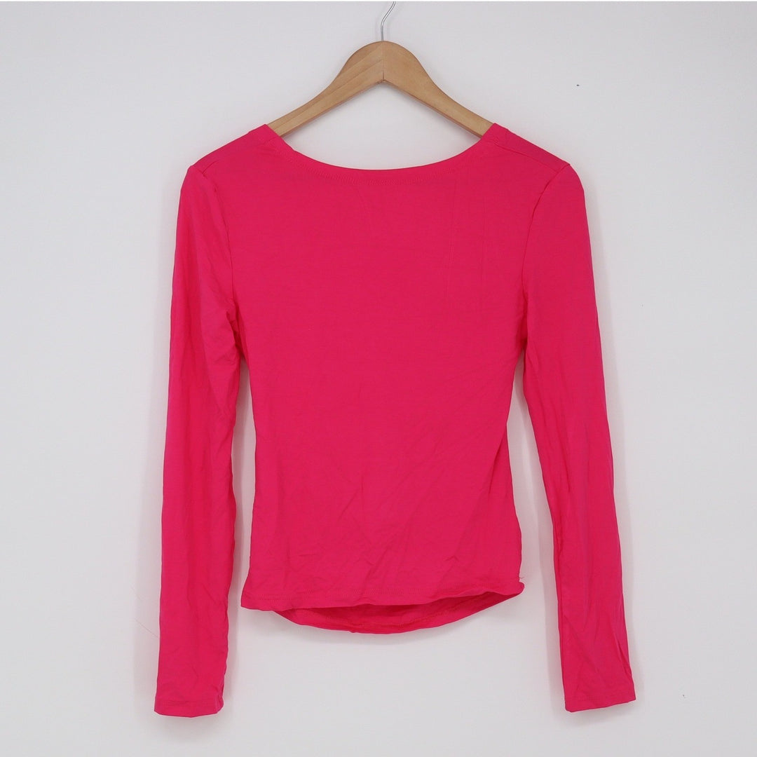 Unbranded Top Womens Medium Open Back Cowl Pink Long Sleeve Slim Excellent