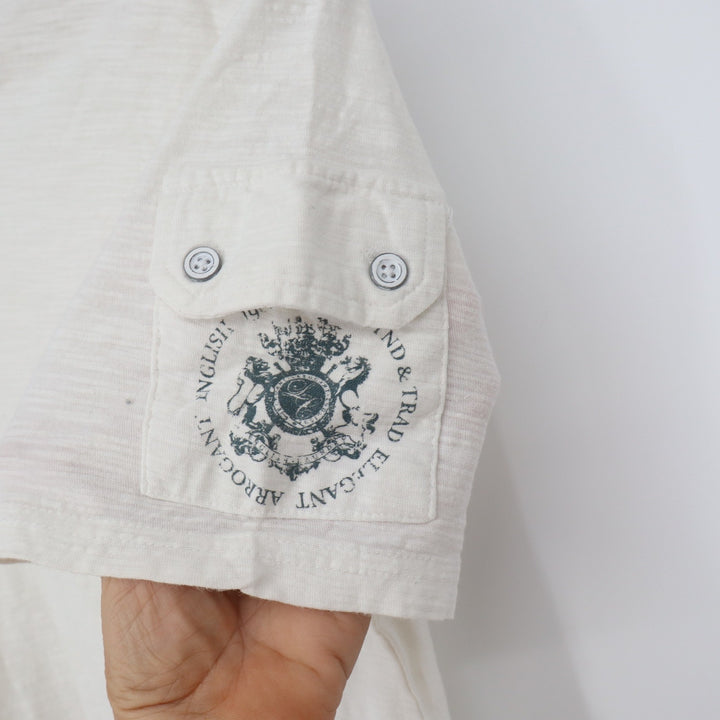 English Laundry T-Shirt Mens M Cream Slub Knit Button Shoulder Good