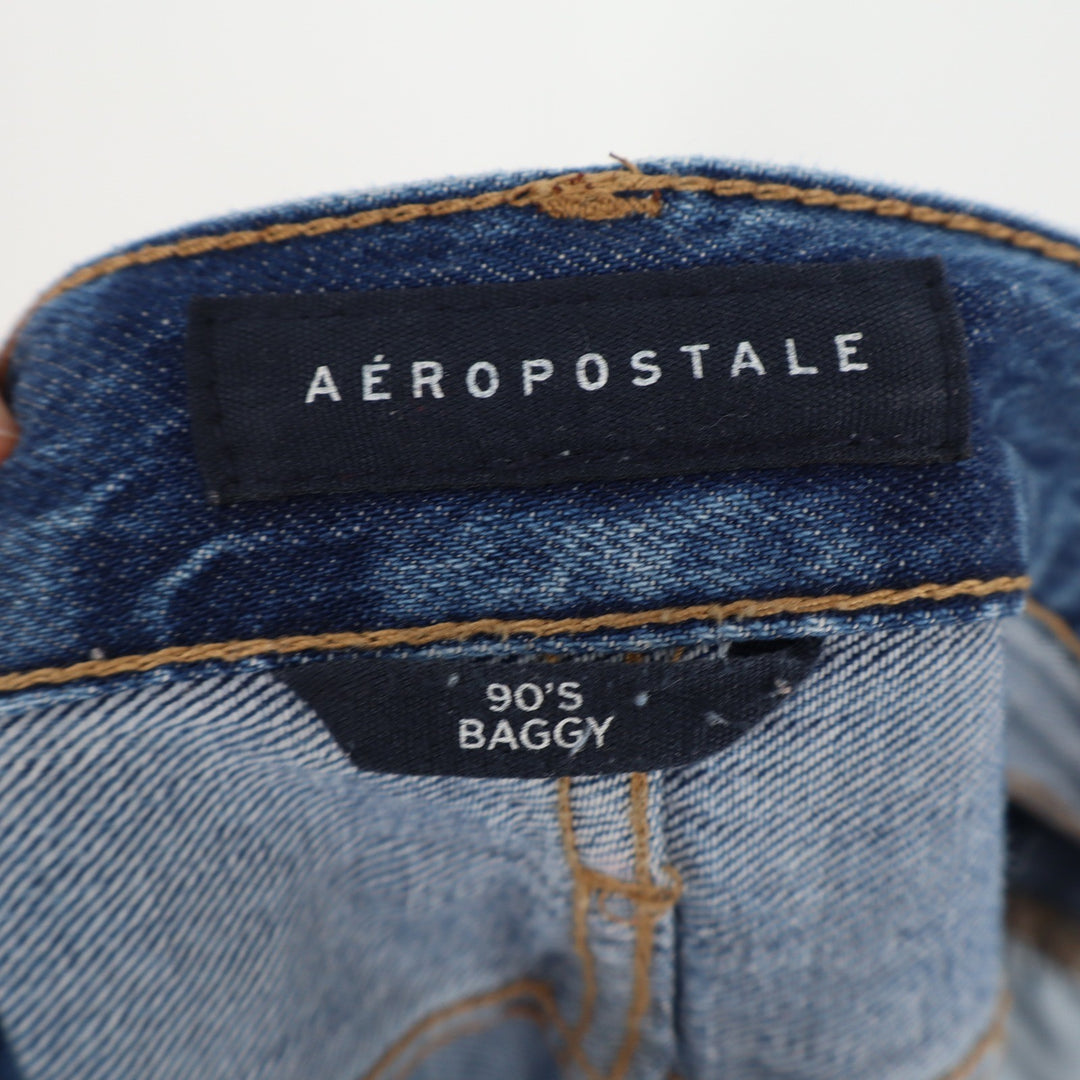 Aeropostale 90s Baggy Distressed High Rise Jeans Medium Wash Blue Size 6 Reg