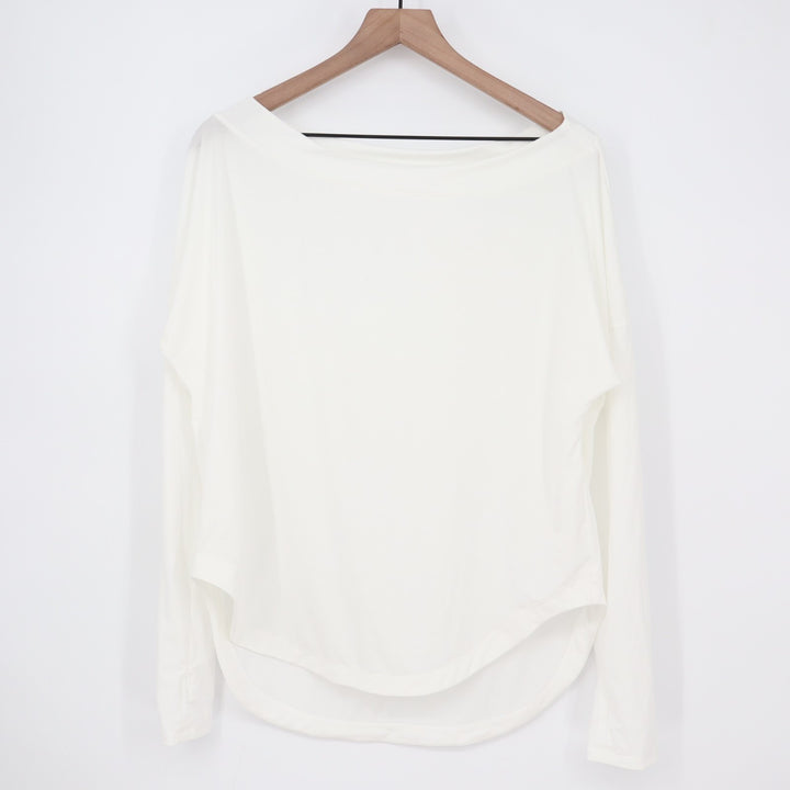 Halara T-Shirt Womens Medium White One Shoulder Long Sleeve Thumb Hole Curved He