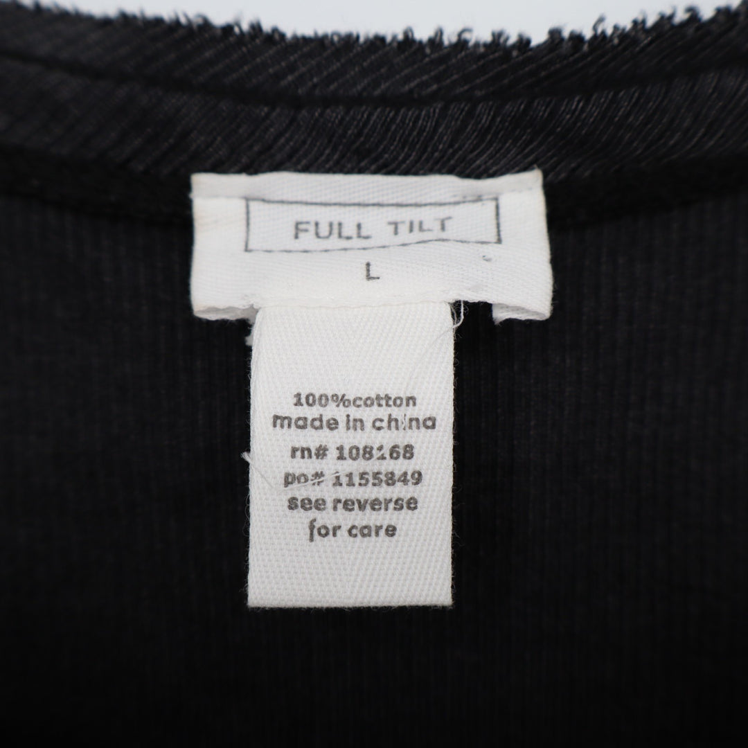 Full Tilt Crop Top Womens L Black Cotton Ribbed Raw Edge Short Sleeve Scoop Neck