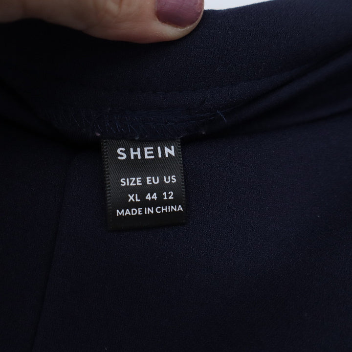 Shein Navy Blue High Waisted Split Hem Pintuck Dress Pants Trousers XL 12