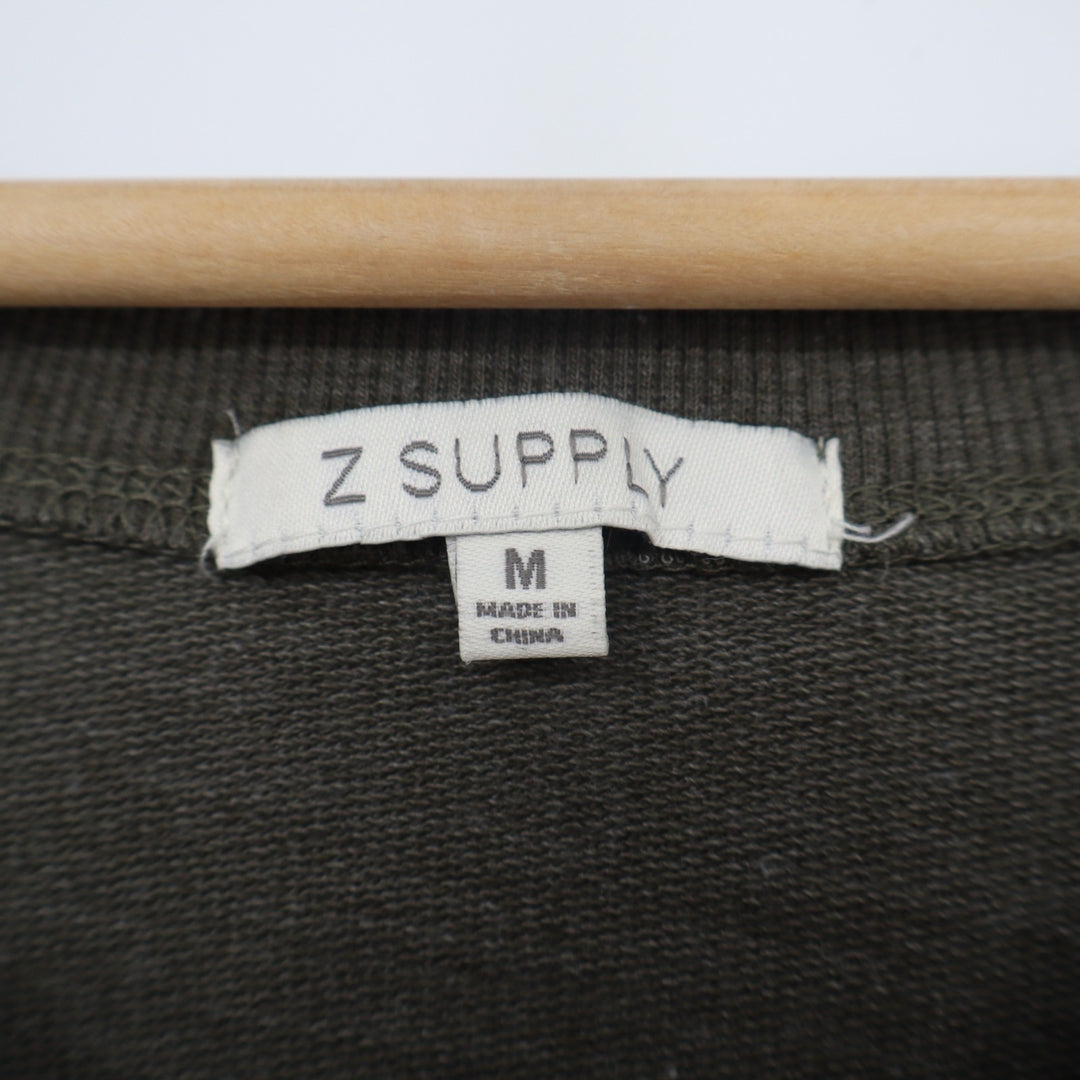 Z Supply Tunic Sweater Womens Medium Dark Green Cotton Raw High Low Hem V-Neck