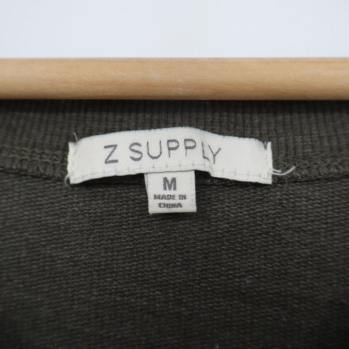 Z Supply Tunic Sweater Womens Medium Dark Green Cotton Raw High Low Hem V-Neck
