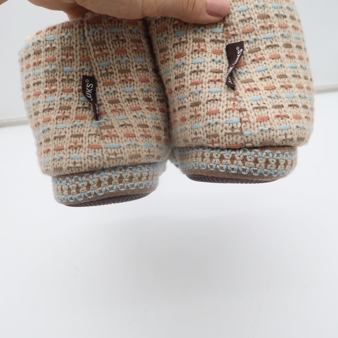 Muk Luks Womens Knit Slipper Boots Faux Fur Lined Beige Blue Coral Size Small