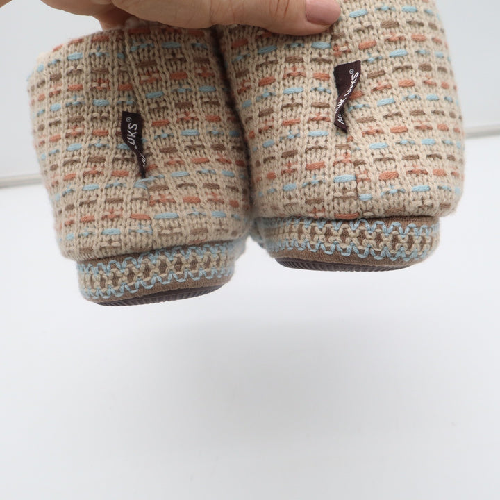 Muk Luks Womens Knit Slipper Boots Faux Fur Lined Beige Blue Coral Size Small