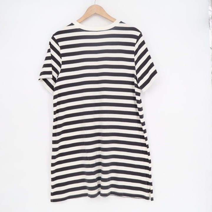 Old Navy T-Shirt Dress Womens Large Petite White Black Striped Cotton Round Neck
