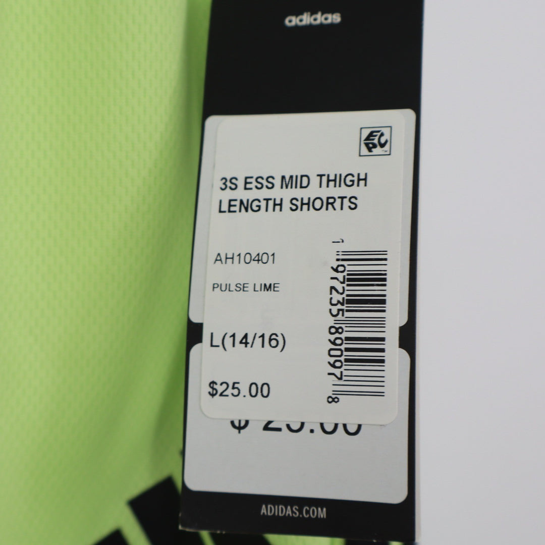Adidas Boys Pulse Lime 3S Essentials Mid Thigh Shorts Green Size L 14/16