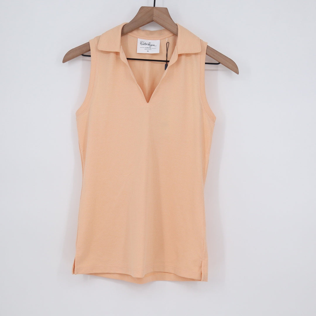 Walter Hagen Clubhouse Scallop Sleeveless Polo Shirt Peach Fuzz Womens XS New