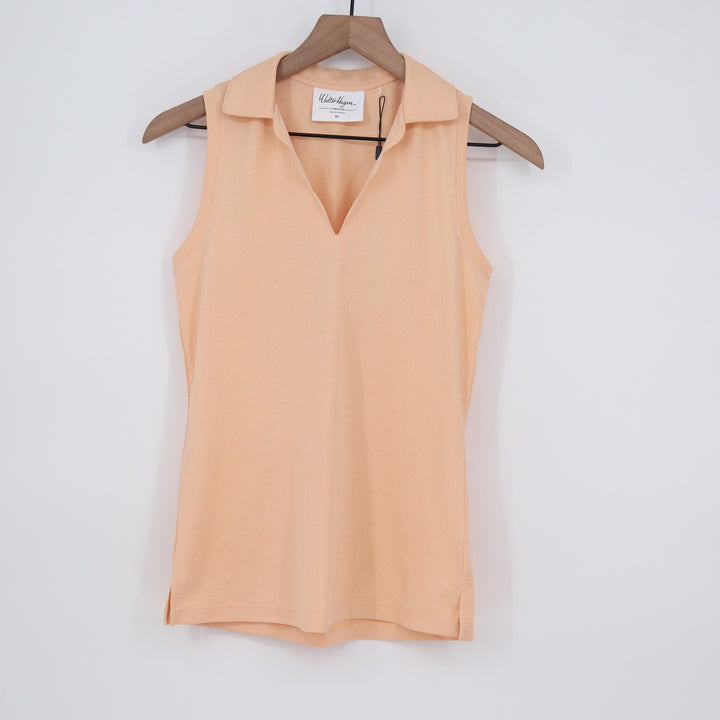 Walter Hagen Clubhouse Scallop Sleeveless Polo Shirt Peach Fuzz Womens XS New