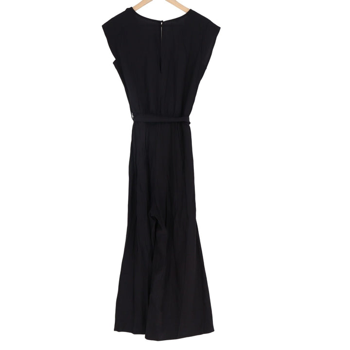 Jumpsuit Womens Small Black V-Neck Belted Waist Sleeveless Wide Leg One Piece