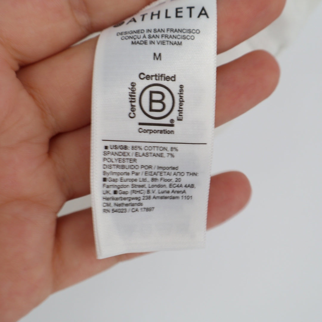 Athleta Renew V-Neck Twist Back Cap Sleeve Tee Cream Off-White Size M