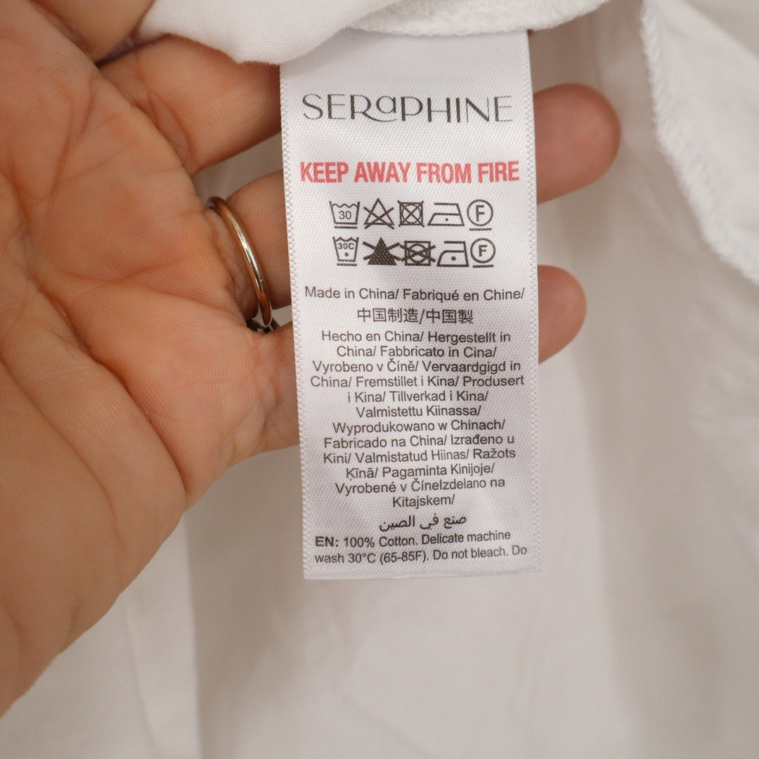 Seraphine White Cotton Maternity Shirt Dress Tie Waist Long Sleeve US 2 UK 6