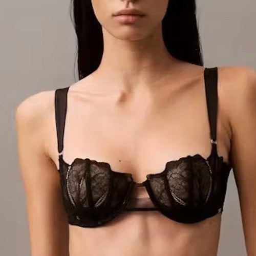 Calvin Klein Black Floral Lace Unlined Balconette Bra 34C QF8028-001 NWT