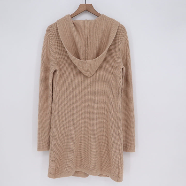 Cyrus Tan Waffle Knit Hooded Cardigan Open Front Duster Sweater L