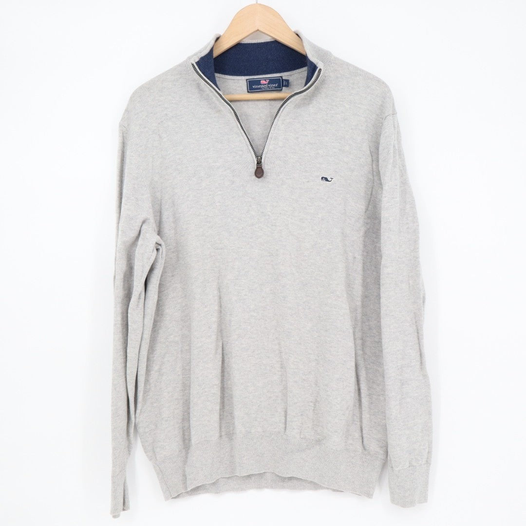 Vineyard Vines Sweater Mens Large Gray Quarter-Zip Mock Neck Long Sleeve Ribbed