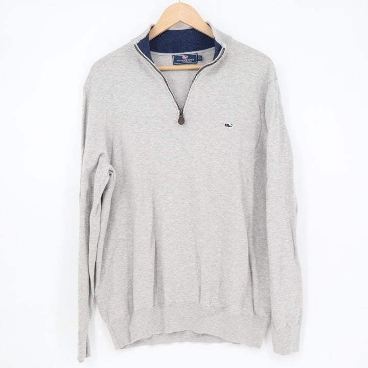 Vineyard Vines Sweater Mens Large Gray Quarter-Zip Mock Neck Long Sleeve Ribbed