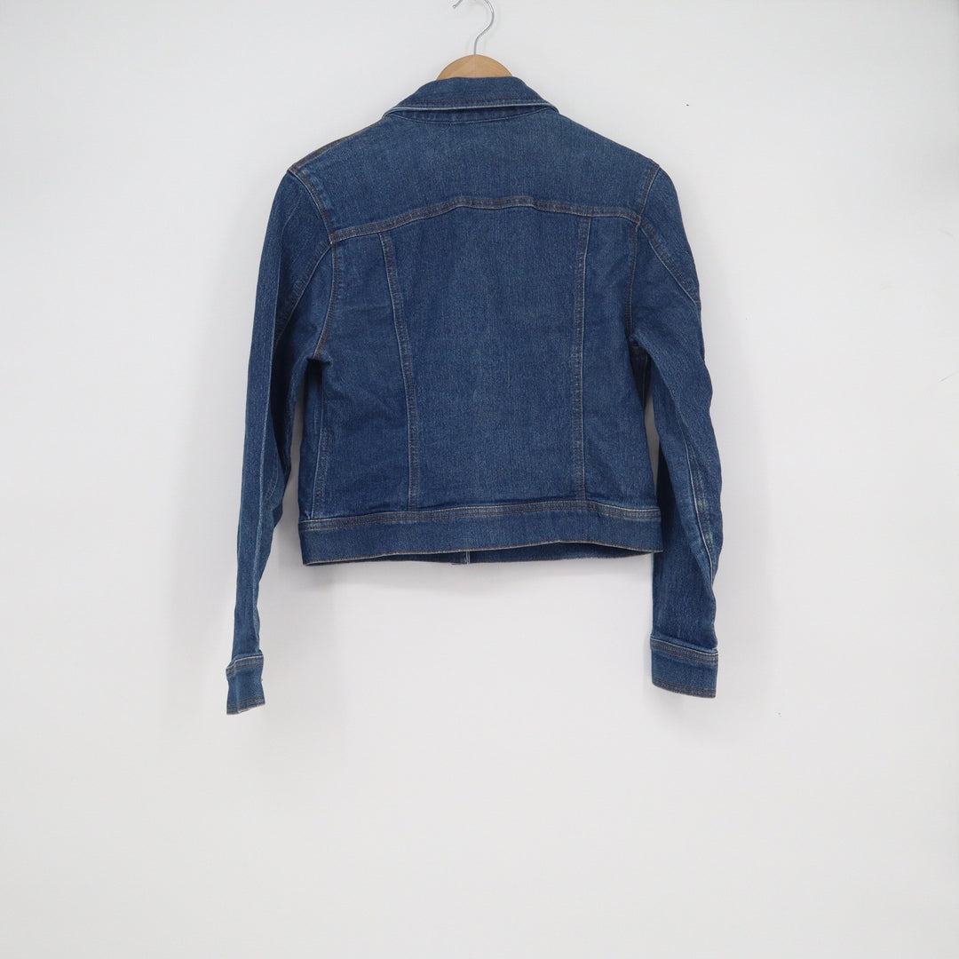 New York & Company Womens Medium Wash Denim Trucker Jacket Blue Size S Stretch