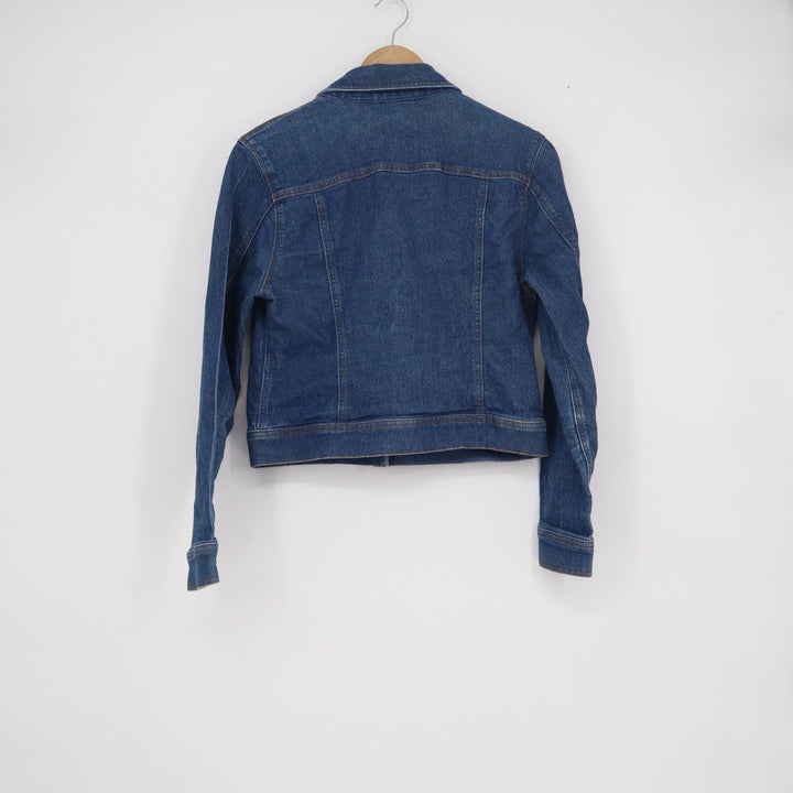 New York & Company Womens Medium Wash Denim Trucker Jacket Blue Size S Stretch