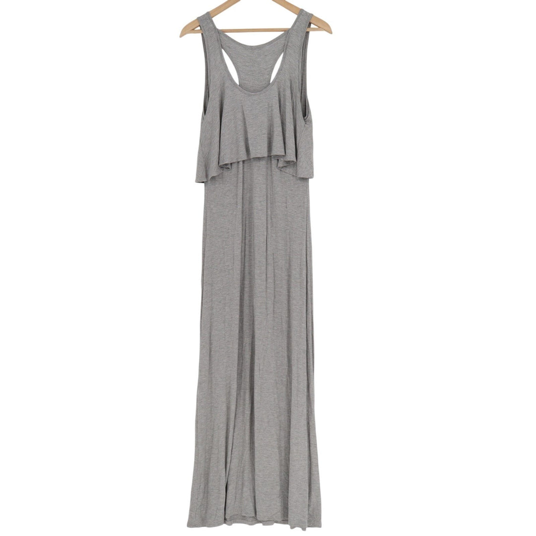 Rolla Coster Maxi Dress Womens Medium Heather Gray Layered Wide Straps Racerback