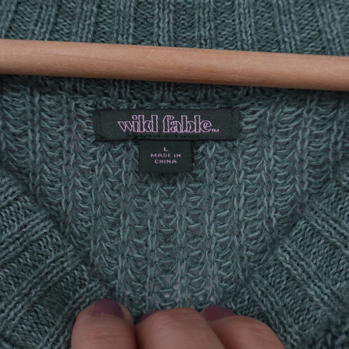 Wild Fable Sage Green Cropped Shaker Knit Sweater Womens Large