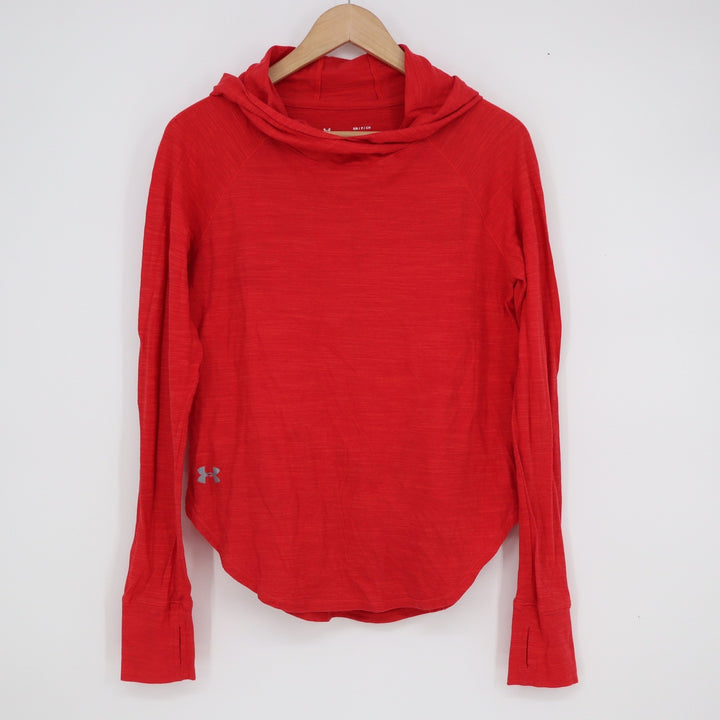 Under Armour HeatGear Womens Small Red Heathered Loose Fit Pullover Hoodie Shirt