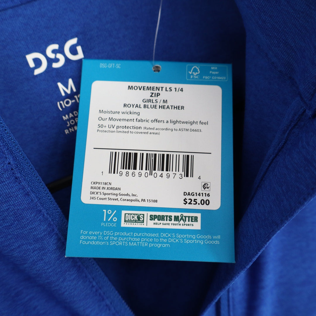 DSG Girls Royal Blue Heather Movement 1/4 Zip Pullover Long Sleeve Size M 10-12