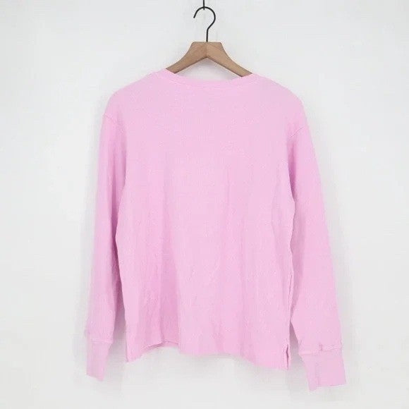 American Giant Thermal Henley Shirt Womens XL Light Pink Cotton Ribbed Collar