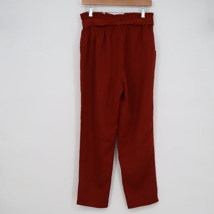 Windsor Rust Red Paperbag Waist Tapered Leg Belted Trousers Size M