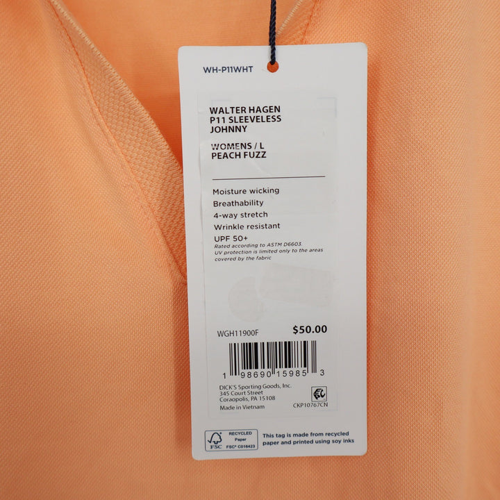 Walter Hagen P11 Sleeveless Johnny Golf Polo Shirt Peach Fuzz Womens Large