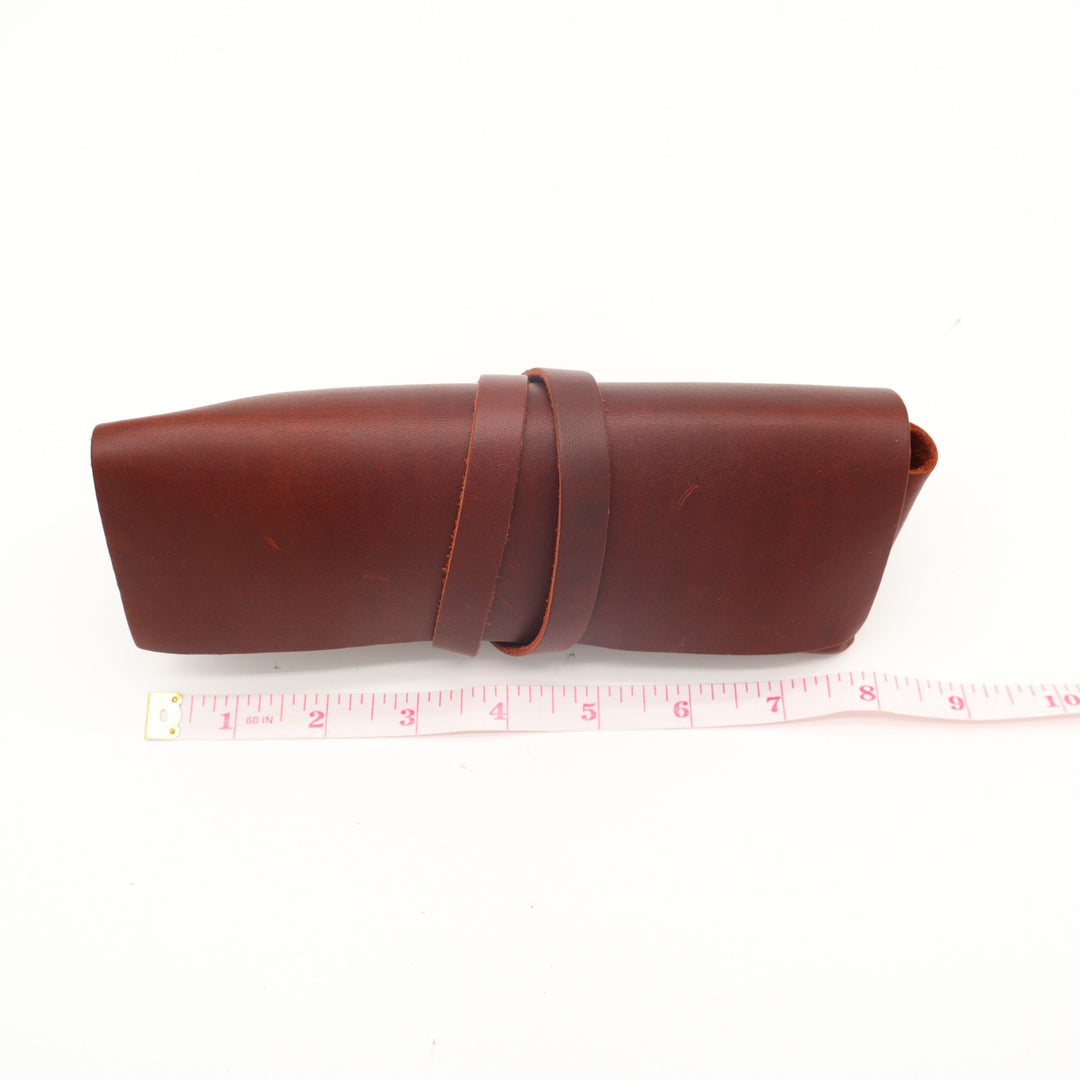 Unisex Adults Pencil Case Dark Brown Genuine Leather Classic Wrap Strap