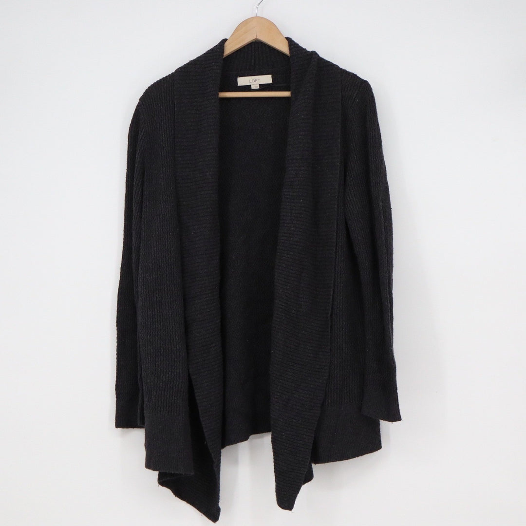 Ann Taylor Loft Black Open Front Cardigan Sweater Camel Hair Blend Large