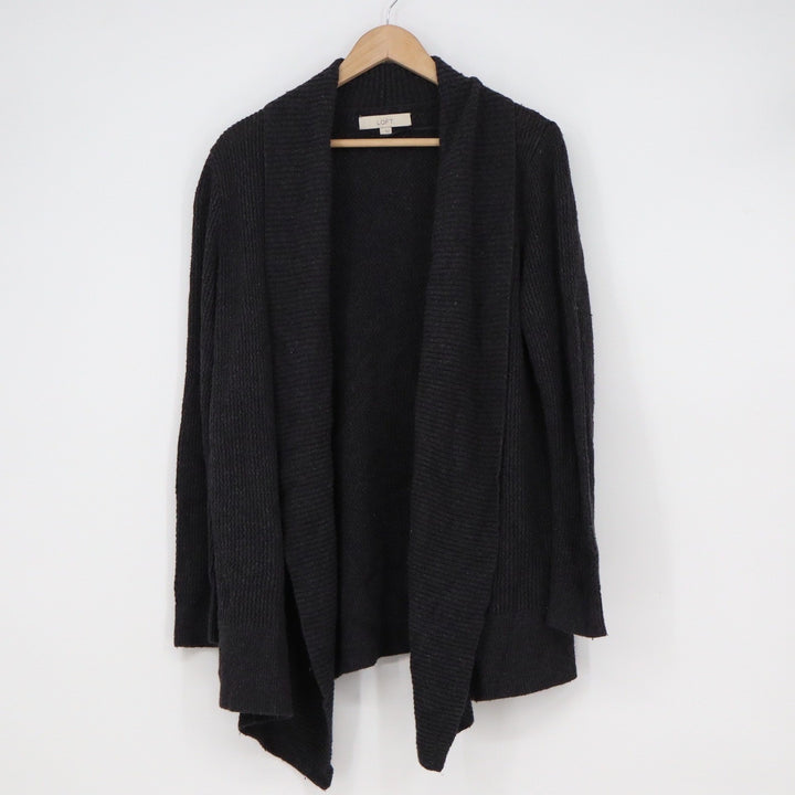 Ann Taylor Loft Black Open Front Cardigan Sweater Camel Hair Blend Large