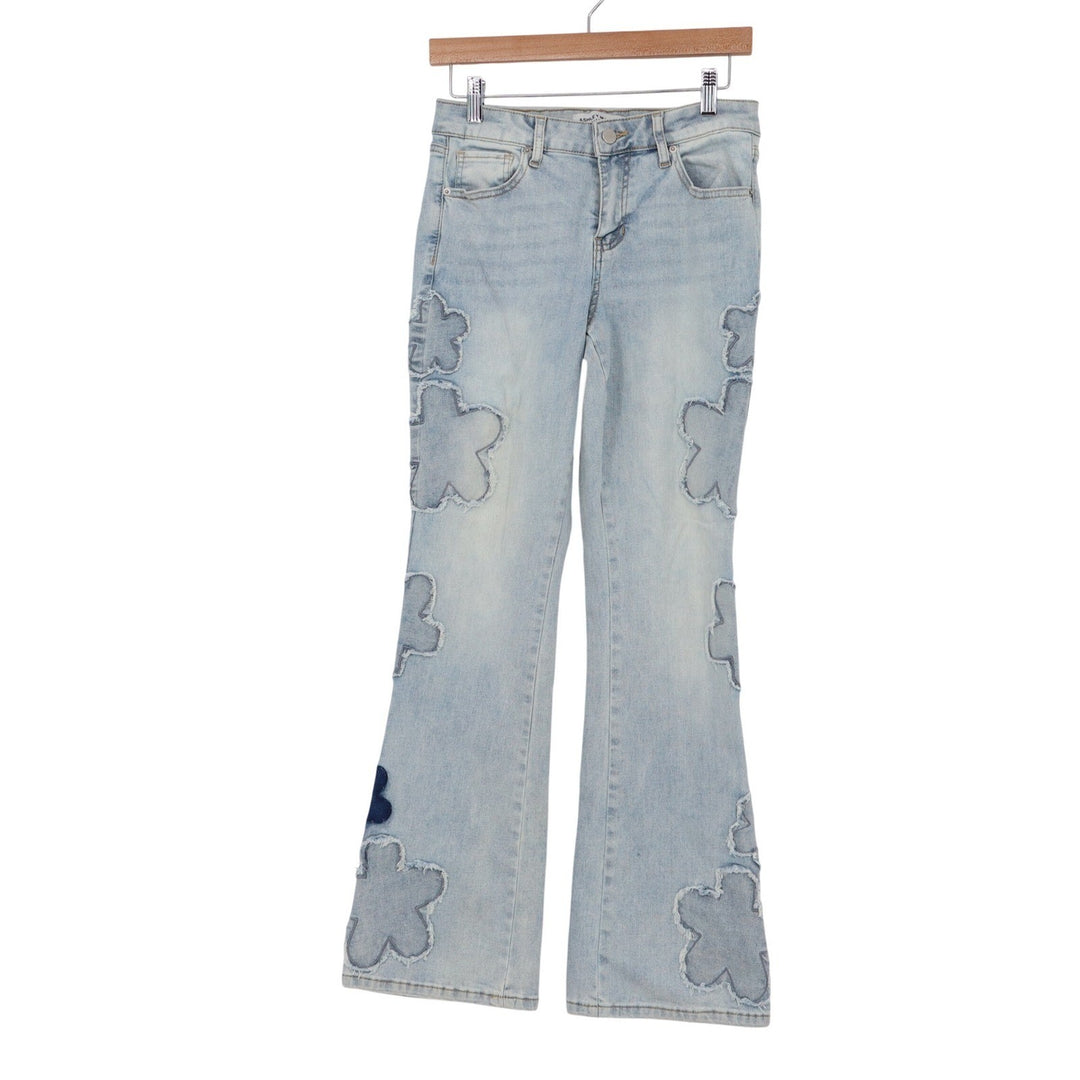 Ashley Mason Premium Floral Applique Flare Jeans Light Wash Blue Size 5/27