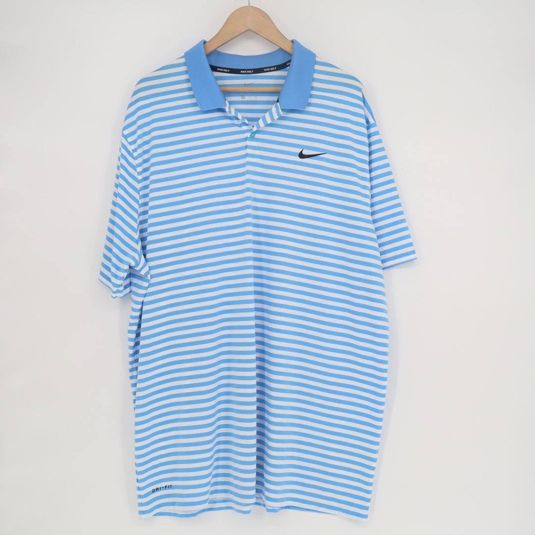 Nike Dri-Fit Polo Shirt Mens 2XL Blue White Short Sleeve Spread Collar Pullover