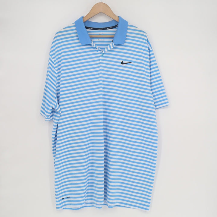 Nike Dri-Fit Polo Shirt Mens 2XL Blue White Short Sleeve Spread Collar Pullover