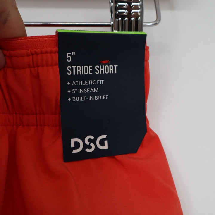 DSG Mens 5 Stride Run Shorts Red Sun Athletic Fit Built-in Brief L NEW