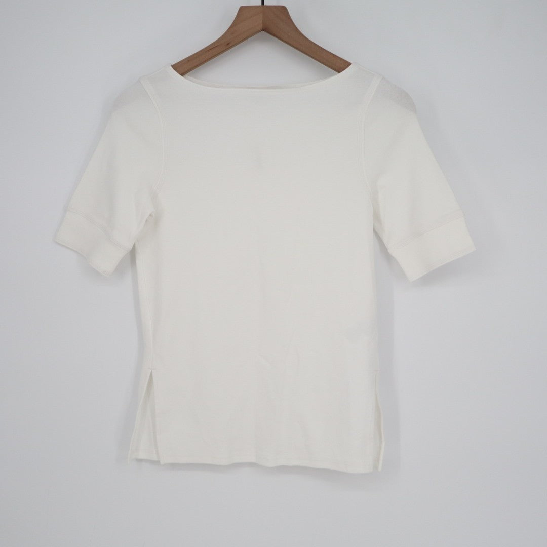 Madewell Elbow Sleeve Boatneck Tee Shirt Womens Small Eyelet White Side Slit