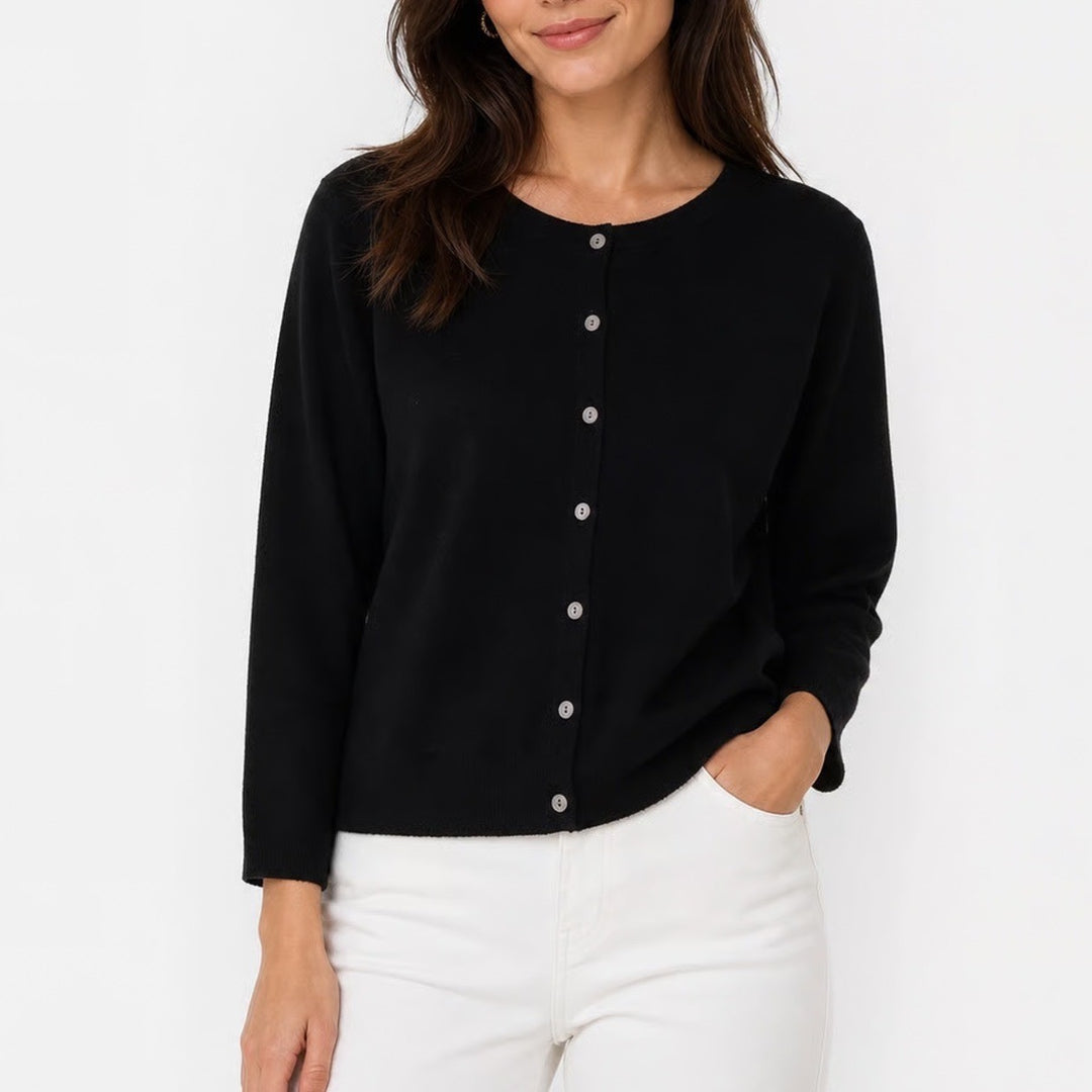 Joseph A Black Button Front Cardigan Sweater XL 3/4 Sleeve Rayon Blend