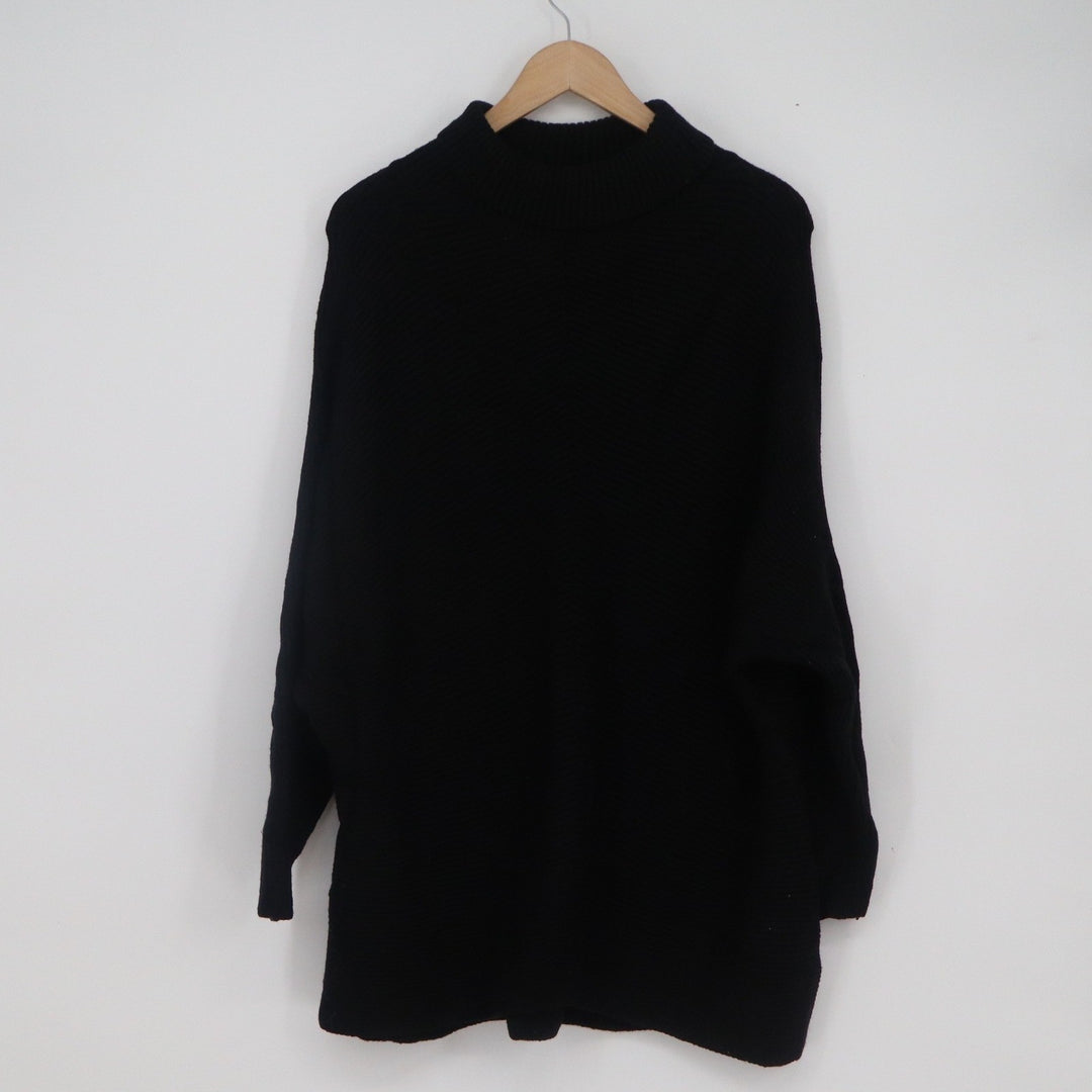 Black Oversized Mock Neck Ribbed Knit Tunic Sweater Womens Large