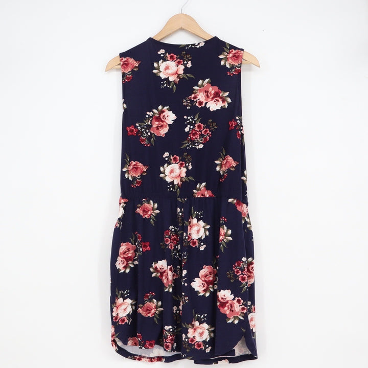 J for Justify Womens Plus 1X Floral Romper Navy Blue Pink Rose Zip Front