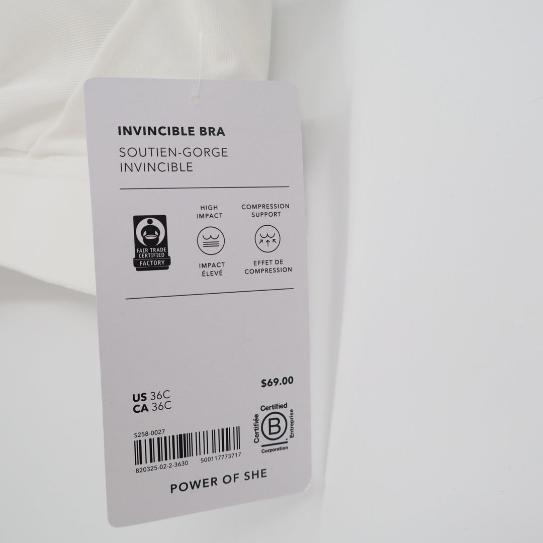 Athleta Invincible Sports Bra Womens 36C White Round Neck Wide Strap Wireless