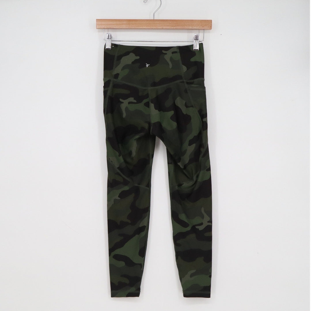 Old Navy Active Powersoft High-Rise Camo Leggings Green Petite Small Pockets