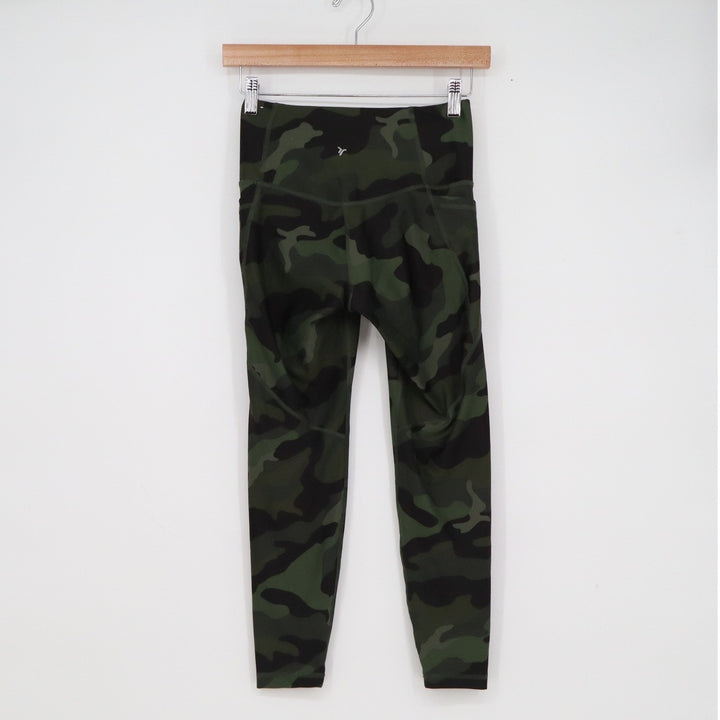 Old Navy Active Powersoft High-Rise Camo Leggings Green Petite Small Pockets