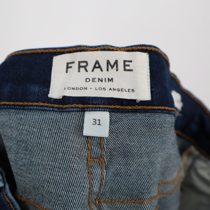 FRAME Denim Sutter Jeans Women Size 31 Dark Wash Distressed Cropped Straight Leg